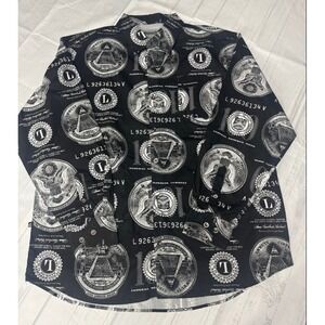 Ablanche New York 3XL Black Money Print Button Up Long Sleeve Shirt